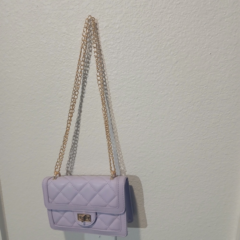 Lavender Quilted Crossbody Bag Gold Chain Strap Mini Shoulder Bag Purple